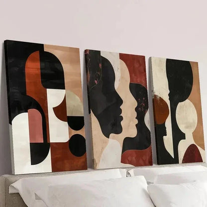 3pcs Red And Black Geometric Silhouette Wall Art Set Canvas Unframed - High Quality Print 100% Australian Made Wall Canvas