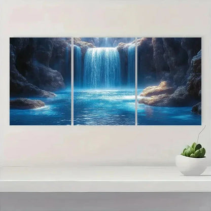 3pcs Blue Waterfall Landscape  Wall Art Canvas Unframed - High Quality Print 100% Australian Made Wall Canvas - Bella Home Decor