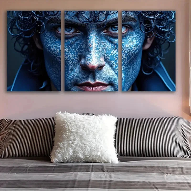 3pcs Blue Man Wall Art Set Canvas Framed 60x90cm - High Quality Print 100% Australian Made Wall Canvas Ready to Hang - Bella Home Decor