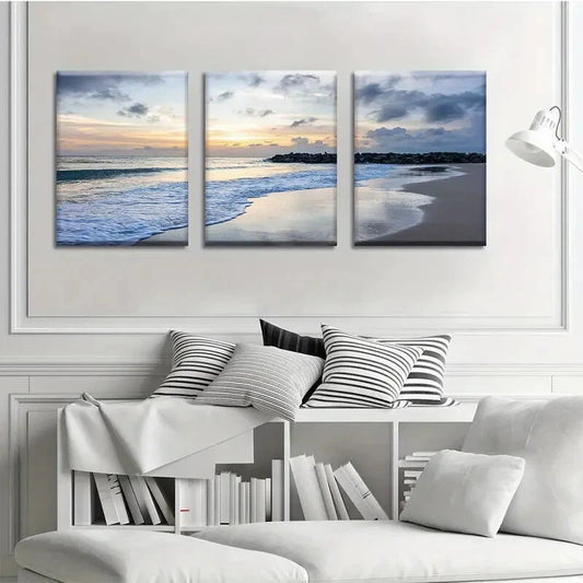 3pcs Ocean Abstract Sunshine Beach and Ocean Metal Print Ready to Hang Art