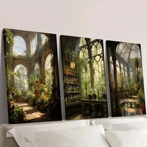 3pcs Exotic Floral Botanical Greenhouse Wall Art Set Canvas Unframed - High Quality Print 100% Australian Made Wall Canvas