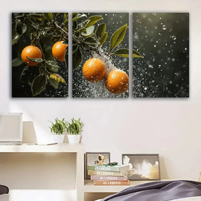 3pcs Orange Tree with Water Droplets Art Wall Art Set Canvas Framed 40x60cm - High Quality Print 100% Australian Made Wall Canvas Ready to Hang