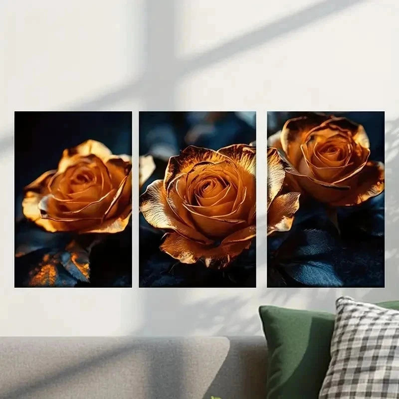 3pcs Orange Roses on Black Background Wall Art Set Canvas Framed 40x60cm - High Quality Print 100% Australian Made Wall Canvas Ready to Hang