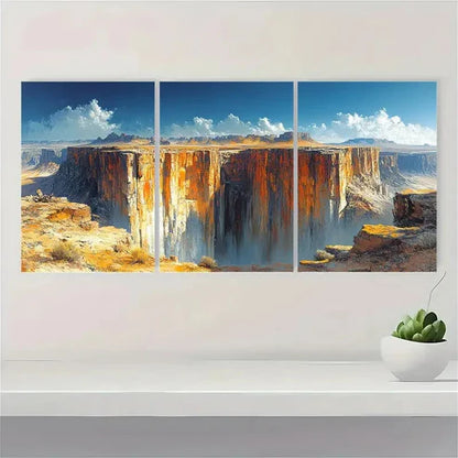3pcs Steep Cliffs in Sienna and Mustard Tone Wall Art Canvas Unframed - High Quality Print 100% Australian Made Wall Canvas - Bella Home Decor