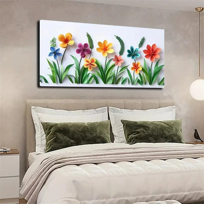 Vibrant Paper Flowers Green Wall Art Canvas Office Home Room Framed 120x60cm - Bella Home Decor