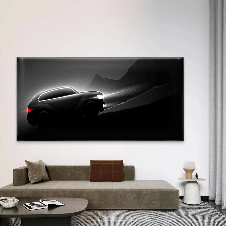 Black SUV Car Silhouette Wall Art Canvas Office Home Room Framed 120x60cm