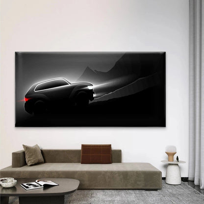Black SUV Car Silhouette Wall Art Canvas Office Home Room Framed 120x60cm