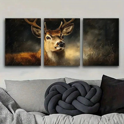3pcs Majestic Elk in Mist Vintage Wall Art Set Canvas Framed 50x70cm - High Quality Print 100% Australian Made Wall Canvas Ready to Hang