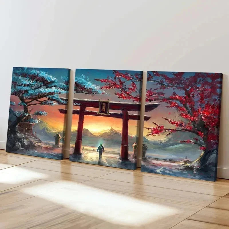 3pcs Aesthetic Art Anime Landscape Torii Wall Art Set Canvas Framed 40x60cm - High Quality Print 100% Australian Made Wall Canvas Ready to Hang - Bella Home Decor