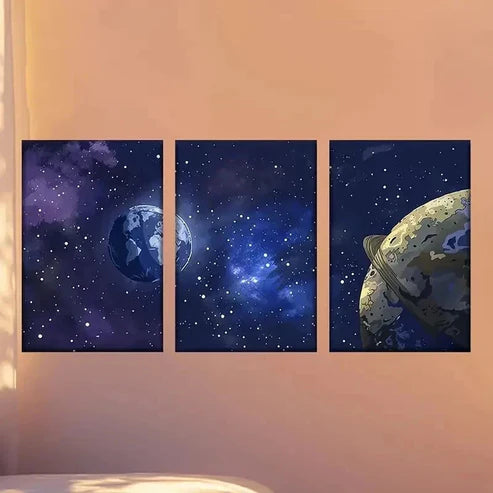 3pcs Vibrant Space Scene with Earth and Celest Wall Art Set Canvas Unframed – High Quality Print 100% Australian Made Wall Canvas