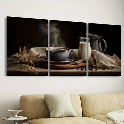 3pcs Vintage Coffee and Milk Realistic Wall Art Set Canvas Framed 40x60cm - High Quality Print 100% Australian Made Wall Canvas Ready to Hang - Bella Home Decor