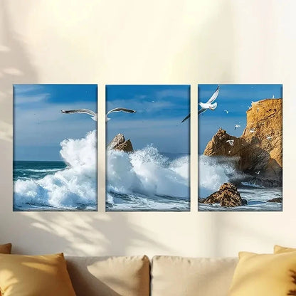 3pcs Raging Waves And Reefs Wall Art Set Canvas Framed 50x70cm - High Quality Print 100% Australian Made Wall Canvas Ready to Hang