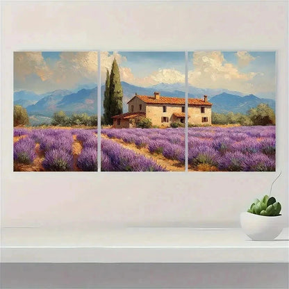 3pcs Lavender Fields Rustic Impasto Perfect Wall Art Set Canvas Framed 60x90cm - High Quality Print 100% Australian Made Wall Canvas Ready to Hang