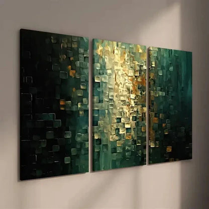 3pcs Vintage Golden And Dark Teal Geometric Wall Art Set Canvas Unframed - High Quality Print 100% Australian Made Wall Canvas