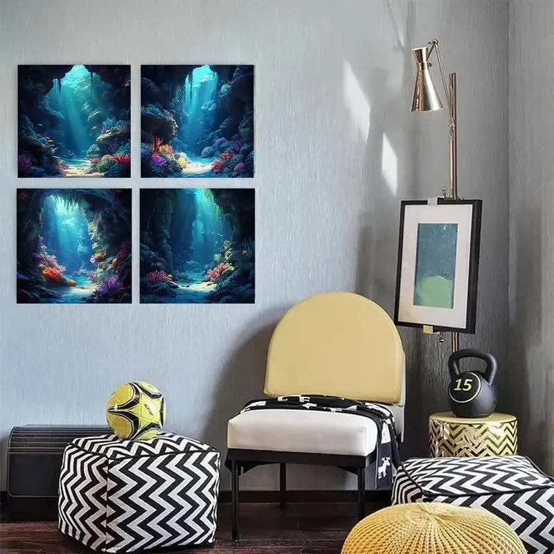 4pcsUnderwater world ElegantWall Art Canvas Framed