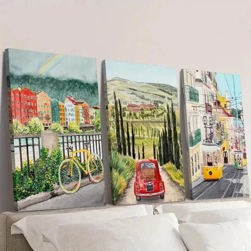 3pcs Lisbon Portugal Europe City Scenery Wall Art Canvas Unframed – High Quality Print 100% Australian Made Wall Canvas