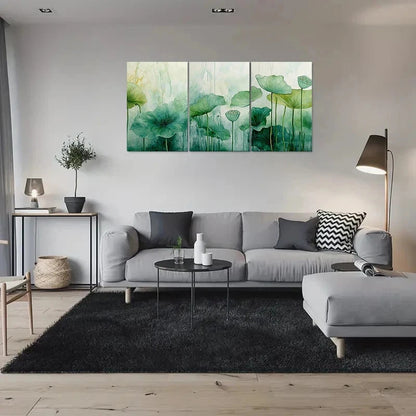 3pcs Vibrant Green Botanical Lotus Metal Print Ready to Hang Art