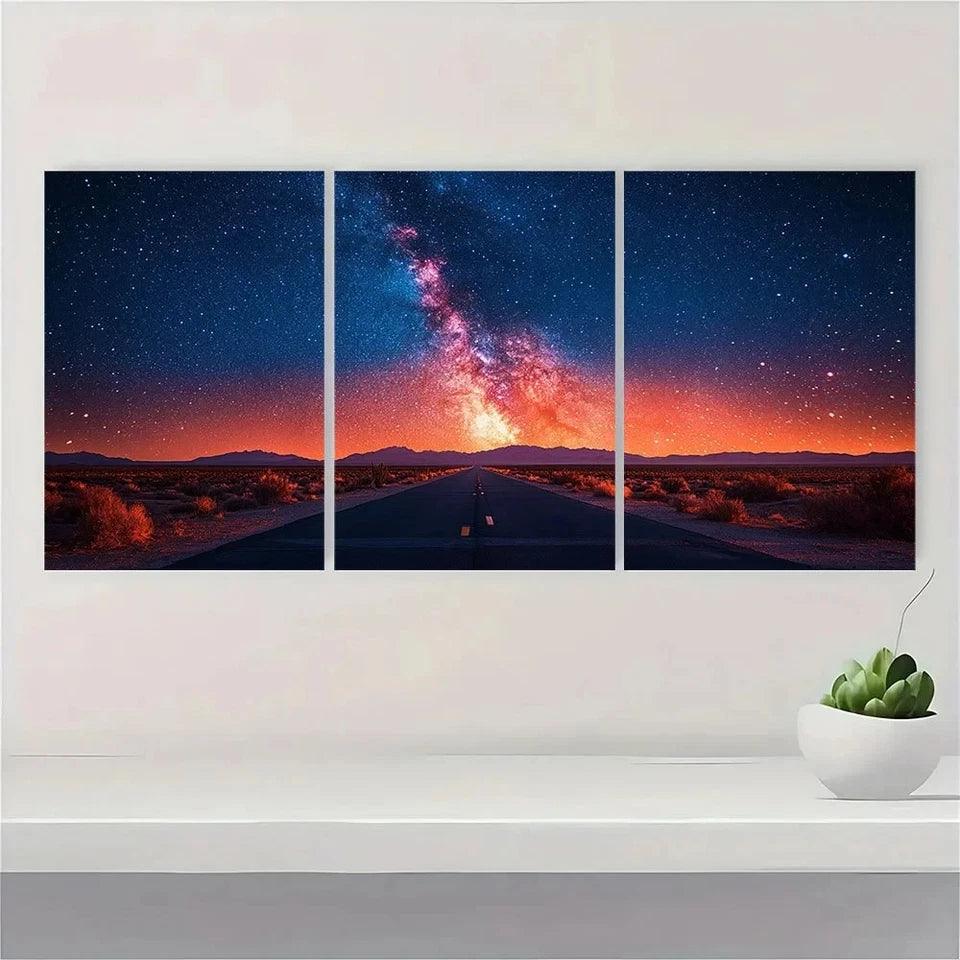 3pcs Starry Sky and Road Scenery Metal Print Ready to Hang Art - Bella Home Decor