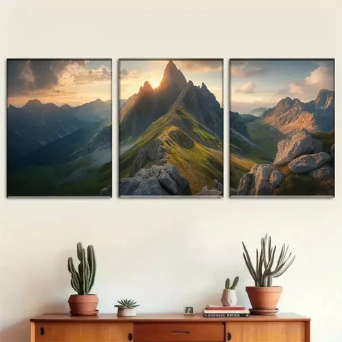 3pcs Tranquil Mountain Scene with Morning Light Canvas Unframed - High Quality Print 100% Australian Made Wall Canvas