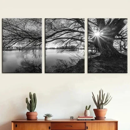 3pcs Modern Ancient Tree By The Lake Wall Art Set Canvas Unframed - High Quality Print 100% Australian Made Wall Canvas