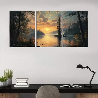 3pcs Shimmering Morning Light Reflections Wall Art Set Canvas Unframed - High Quality Print 100% Australian Made Wall Canvas