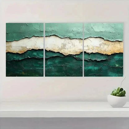 3pcs White & Green Textured Acrylic  TA   Wall Art Set Canvas Framed 50x70cm - High Quality Print 100% Australian Made Wall Canvas Ready to Hang - Bella Home Decor