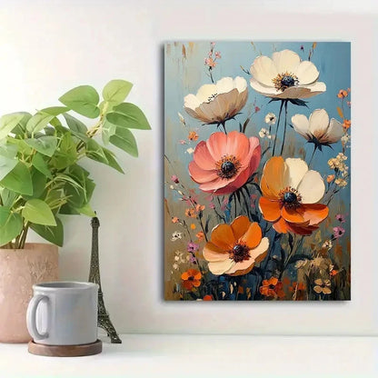 Beautiful Peach White Blue Botanical Painting 40x60cm Metal Print Ready to Hang