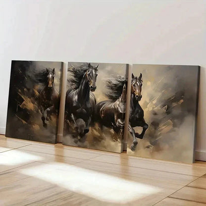 3pcs Galloping Horse Watercolor Style Wall Art Set Canvas Framed 60x90cm - High Quality Print 100% Australian Made Wall Canvas Ready to Hang - Bella Home Decor
