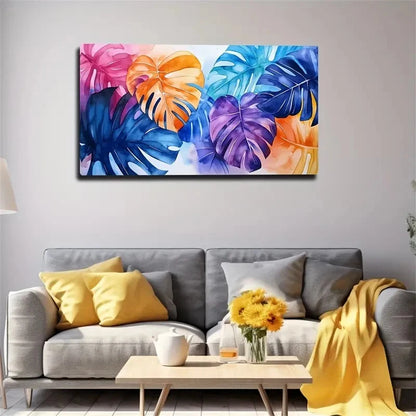 Vibrant Tropical Leaf Décor Wall Art Canvas Office Home Room Framed 120x60cm