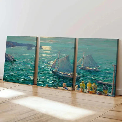 3pcs Sailing Ship on Sea Vintage Oil Style Wall Art Set Canvas Framed 60x90cm - High Quality Print 100% Australian Made Wall Canvas Ready to Hang - Bella Home Decor