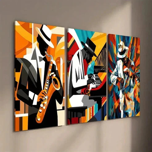 3pcs Jazz Saxophone Violin Player Pianist Wall Art Set Canvas Unframed - High Quality Print 100% Australian Made Wall Canvas