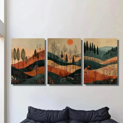 3pcs Colorful Autumn Sunset Forest & Mountain Wall Art Canvas Unframed - High Quality Print 100% Australian Made Wall Canvas - Bella Home Decor