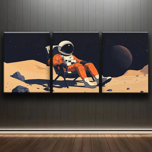 3pcs Astronaut on the Moon Wall Art Set Canvas Framed 60x90cm - High Quality Print 100% Australian Made Wall Canvas Ready to Hang