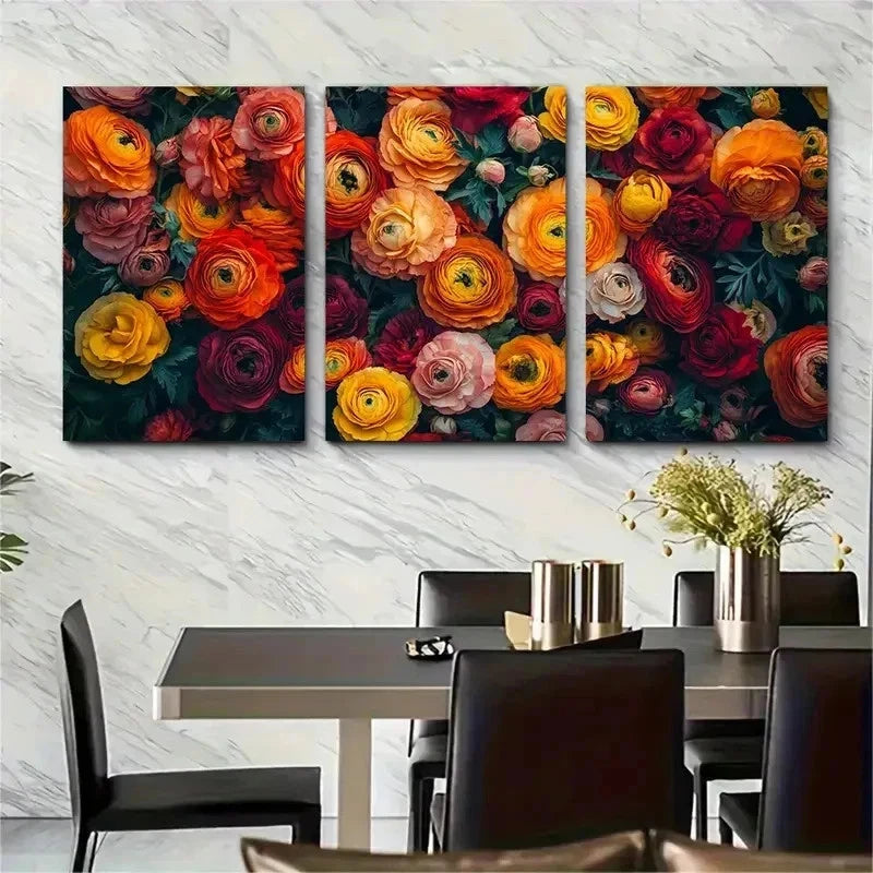 3pcs Vibrant Orange Yellow Pink & Red Perfect Wall Art Set Canvas Framed 50x70cm - High Quality Print 100% Australian Made Wall Canvas Ready to Hang