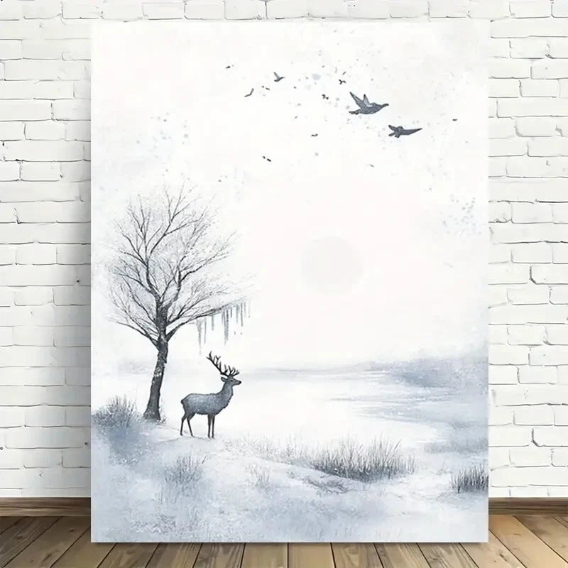 Beautiful Deer And Lcicle Scene Painting 40x60cm Metal Print Ready to Hang - Bella Home Decor