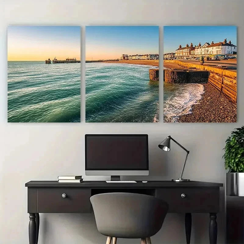 3pcs Impressionist West Sussex Coastal Perfect Wall Art Set Canvas Framed 50x70cm - High Quality Print 100% Australian Made Wall Canvas Ready to Hang