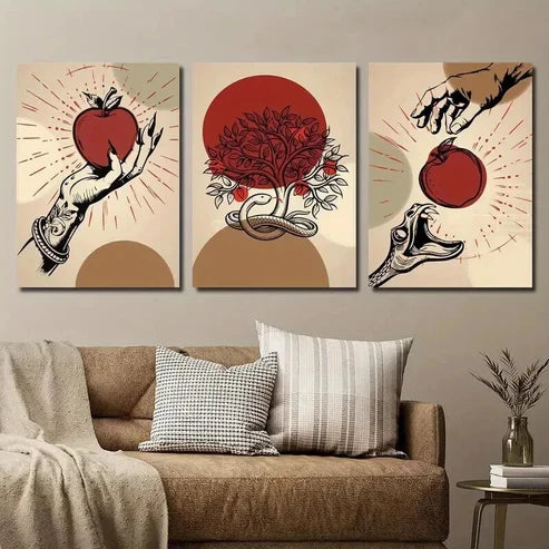 3pcs Abstract Plant and Tree Apple Tree  Wall Art Set Canvas Unframed - High Quality Print 100% Australian Made Wall Canvas - Bella Home Decor