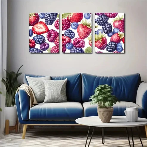3pcs Colorful Berries Vivid Spray Wall Art Canvas Unframed - High Quality Print 100% Australian Made Wall Canvas - Bella Home Decor