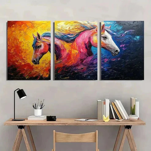 3pcs Colorful Abstract Vibrant Horse Wall Art Canvas Unframed - High Quality Print 100% Australian Made Wall Canvas - Bella Home Decor