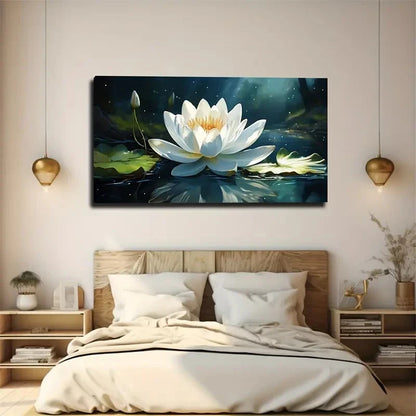 White For Lotus Night Scene Wall Art Canvas Office Home Room Framed 120x60cm