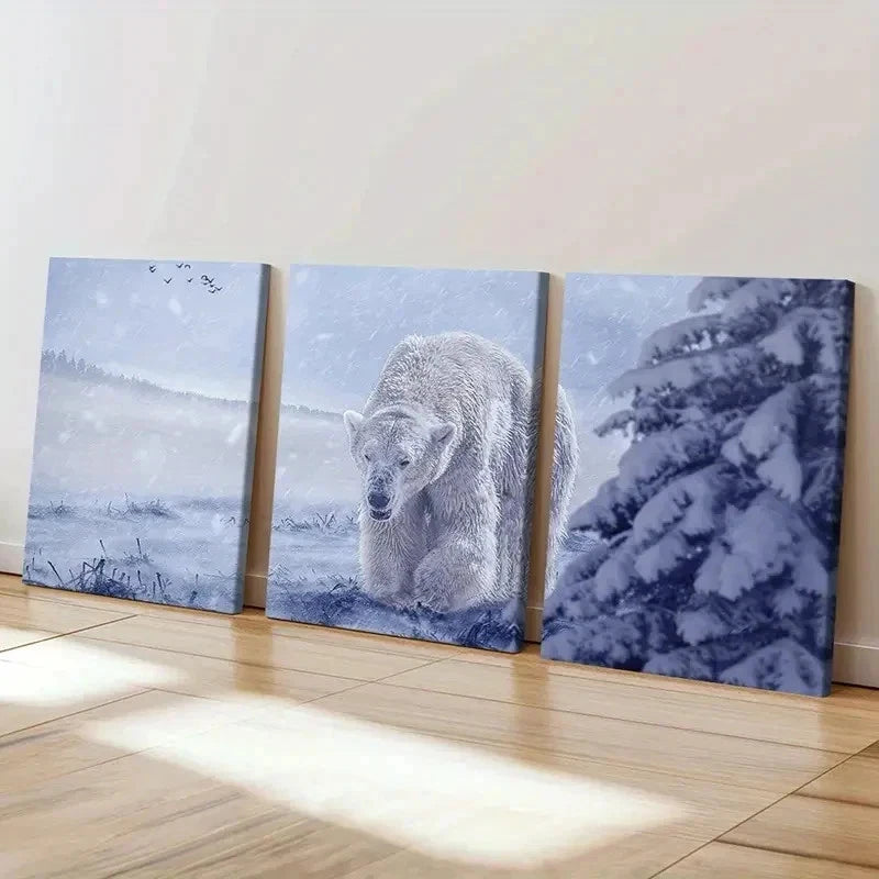 3pcs Arctic Snow Polar Bear Modern Wall Art Set Canvas Framed 40x60cm - High Quality Print 100% Australian Made Wall Canvas Ready to Hang