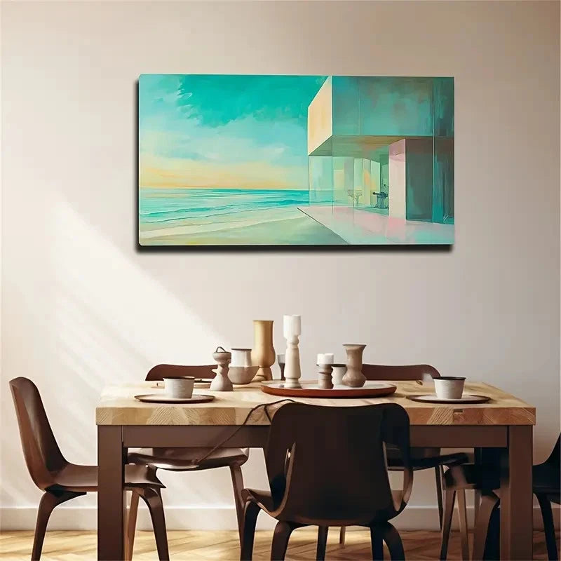 Modern Bohemian Seaside House Wall Art Canvas Office Home Room Framed 120x60cm