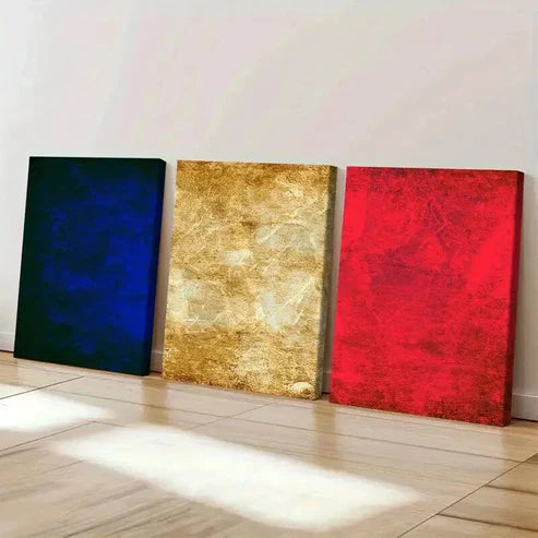 3pcs Blue Golden & Red France Flag Decor Art Set Canvas Unframed - High Quality Print 100% Australian Made Wall Canvas - Bella Home Decor