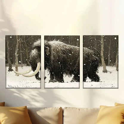 3pcs Majestic Elephants in Snowy Forest Wall Art Set Canvas Framed 60x90cm - High Quality Print 100% Australian Made Wall Canvas Ready to Hang