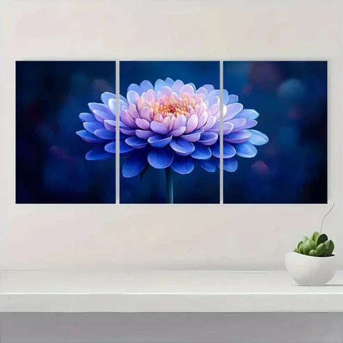 3pcs Chinese Aster Flower QW Wall Art Set Canvas Unframed - High Quality Print 100% Australian Made Wall Canvas