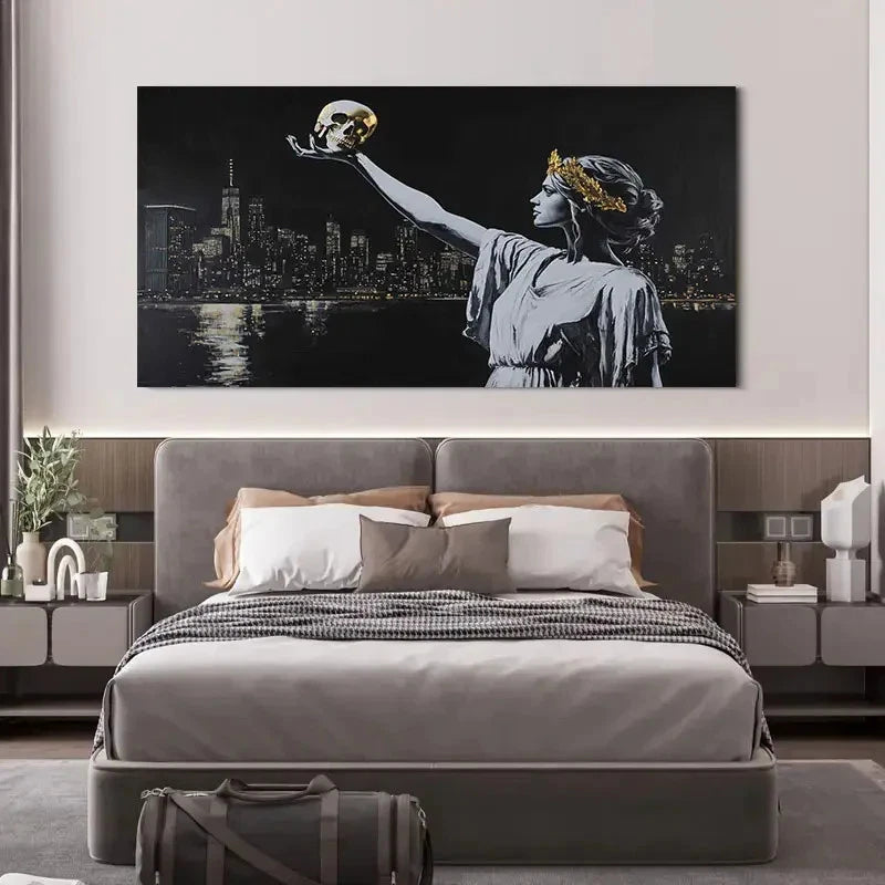 Stylish Woman Holding Golden Wall Art Canvas Office Home Room Framed 120x60cm
