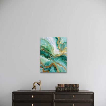 Emerald and Golden Abstract Metal Print Ready to Hang