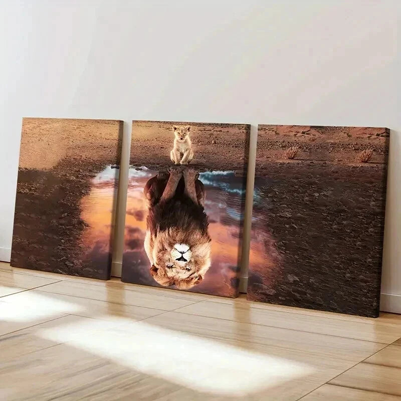 3pcs Lion Animal Theme Inspirational Wall Art Set Canvas Framed 60x90cm - High Quality Print 100% Australian Made Wall Canvas Ready to Hang - Bella Home Decor