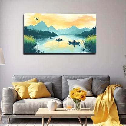 Serene Reed Landscape Wall Art canvas office home room framed 120x60cm - Bella Home Decor