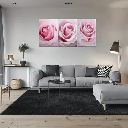 3pcs Pastel Pink Rose Triptych Wall Art Set Canvas Unframed - High Quality Print 100% Australian Made Wall Canvas